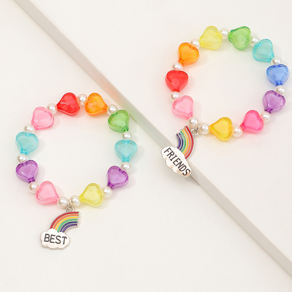 Heart Pearl Rainbow Letter Pendant Bracelet Set Wholesale Nihaojewelry display picture 4