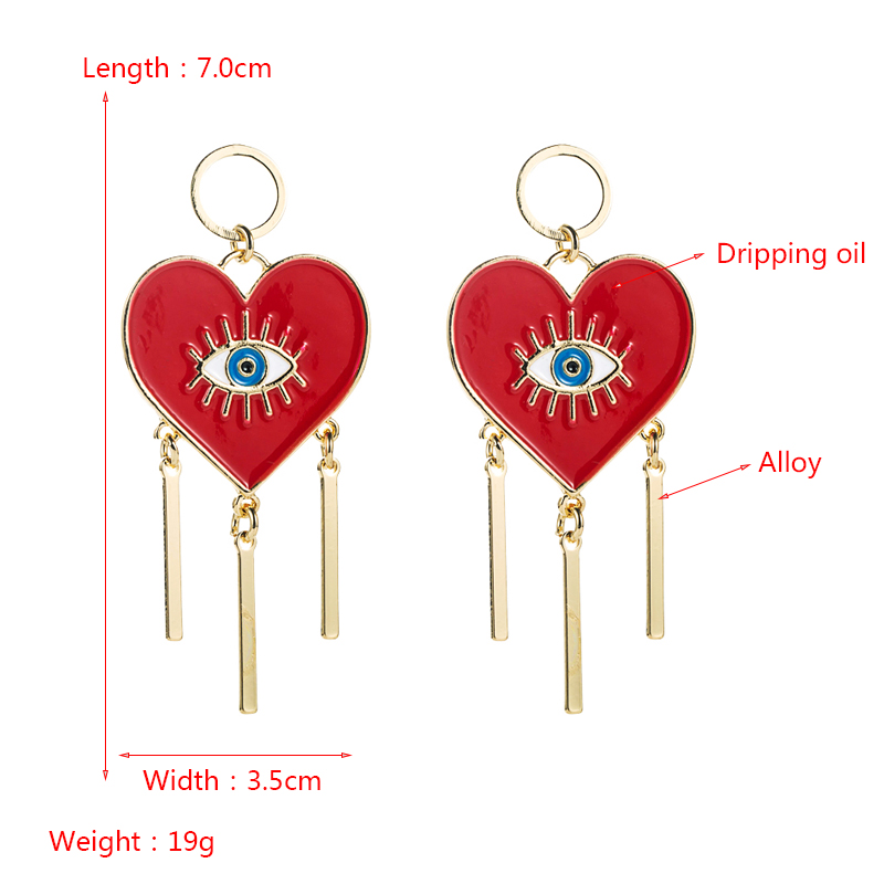 Retro Heart-shaped Alloy Dripping Oil Eyes Tassel Earrings Wholesale Nihaojewelry display picture 1