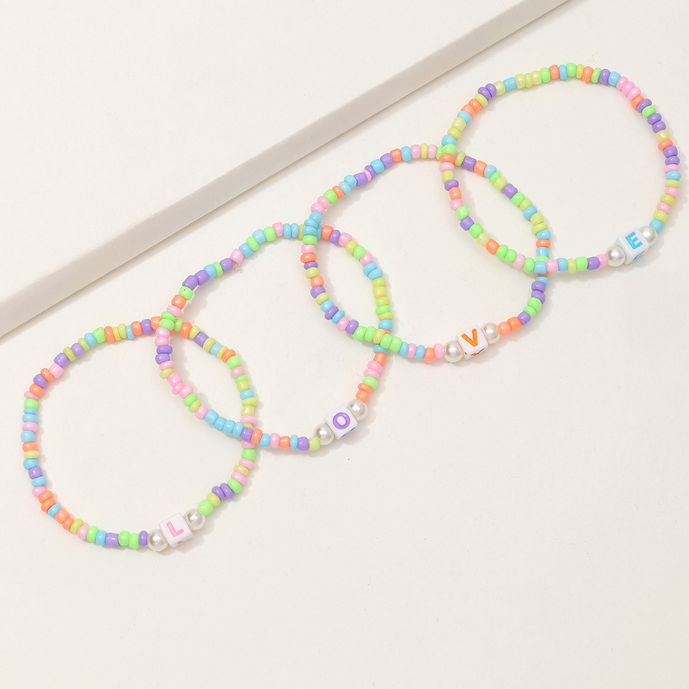 Ensemble De Bracelets Love En Perles De Riz Colorées En Gros Nihaojewelry display picture 2