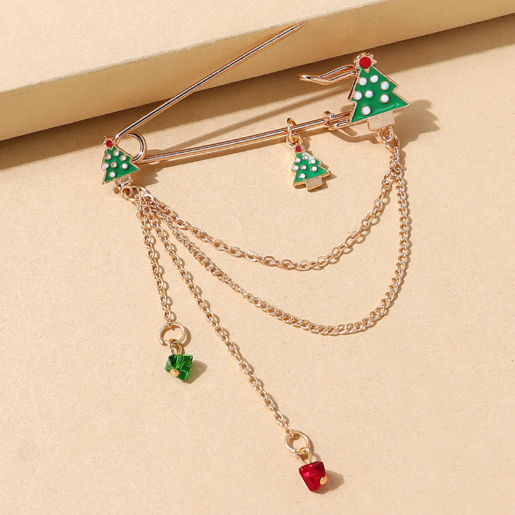 Christmas Series Tree Color Cystal Chain Tassel Pin Brooch Wholesale Nihaojewelry display picture 1