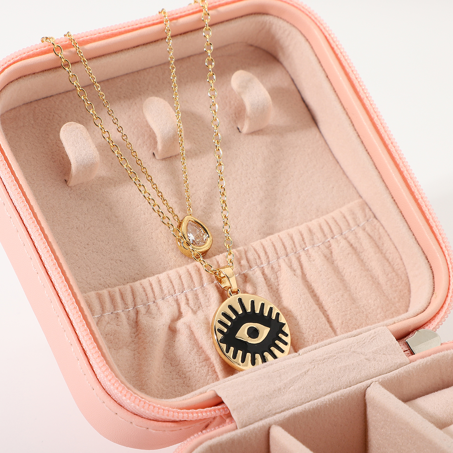 Fashion Zircon Black Demon Eye Pendant Alloy Double Layer Necklace Wholesale Nihaojewelry display picture 1