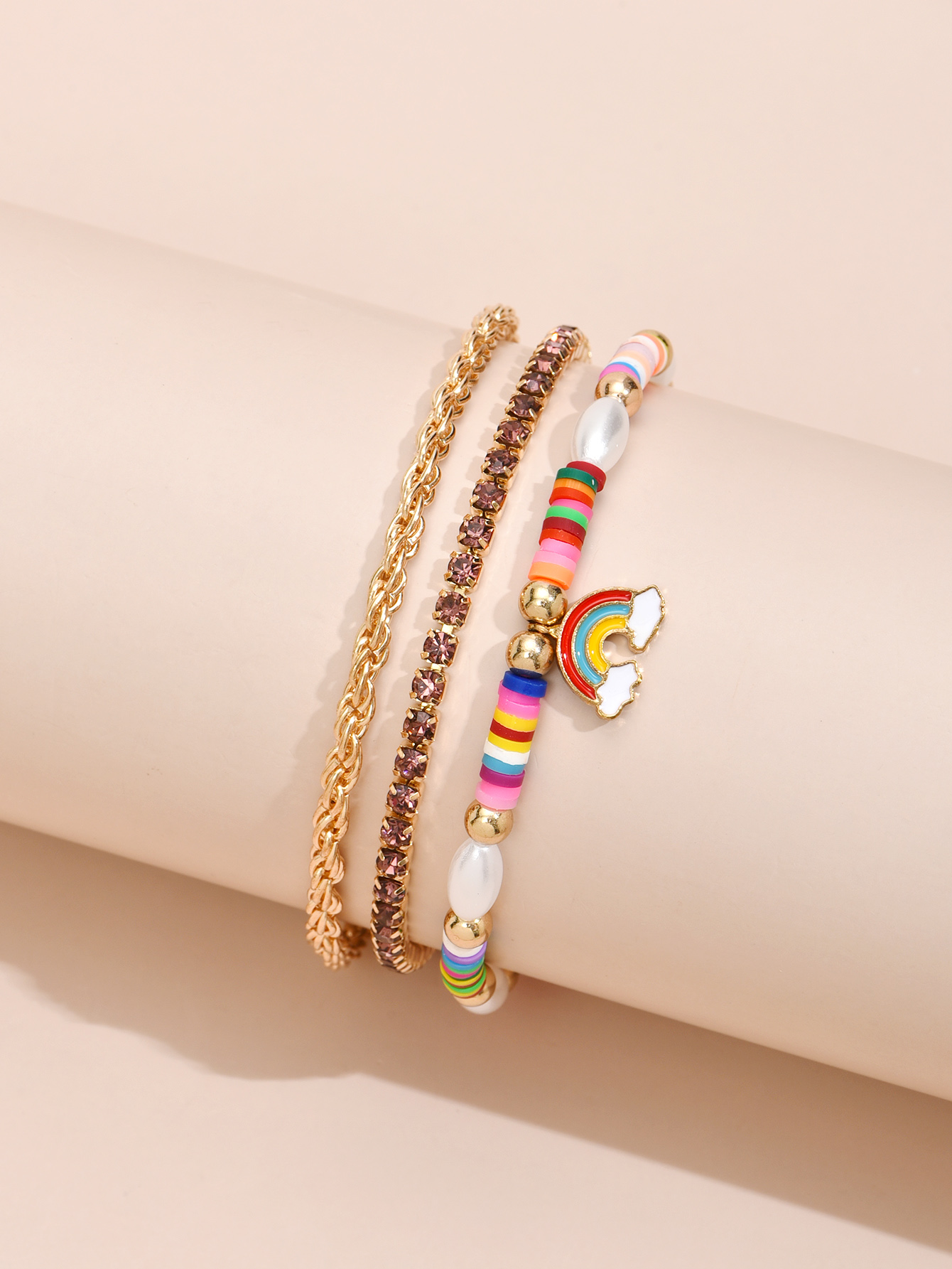 Koreanischer Stil Regenbogen Anhänger Hit Farbe Perlen Perle Mehrschichtige Fußkettchen Großhandel Nihaojewelry display picture 1