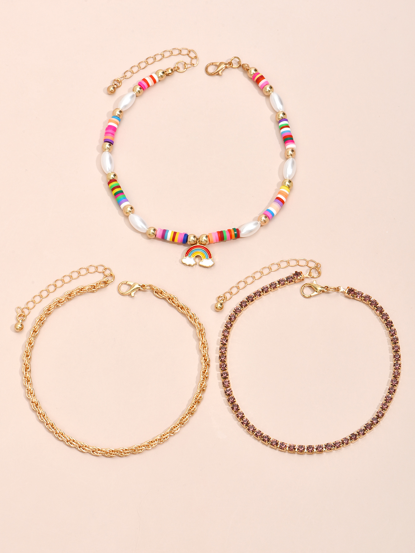 Koreanischer Stil Regenbogen Anhänger Hit Farbe Perlen Perle Mehrschichtige Fußkettchen Großhandel Nihaojewelry display picture 2