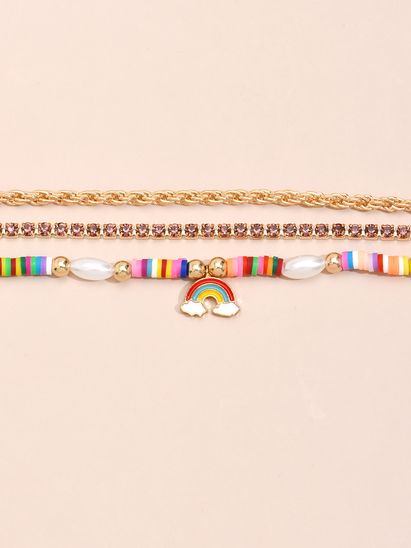 Koreanischer Stil Regenbogen Anhänger Hit Farbe Perlen Perle Mehrschichtige Fußkettchen Großhandel Nihaojewelry display picture 3