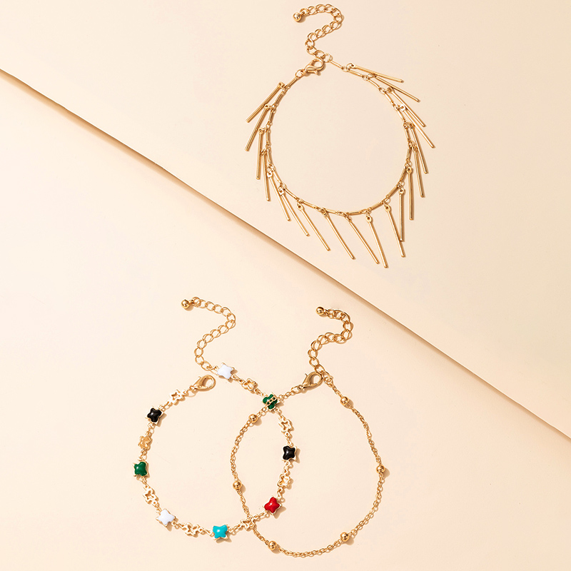 New Color Drip Oil Geometric Anklet Three-piece Set Wholesale Nihaojewelry display picture 6