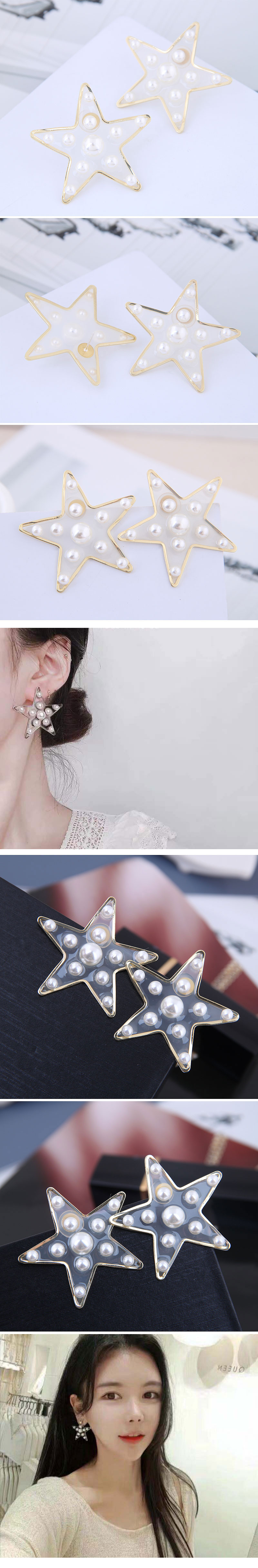 Transparent Pentagram Pearl Stud Earrings Wholesale Nihaojewelry display picture 1