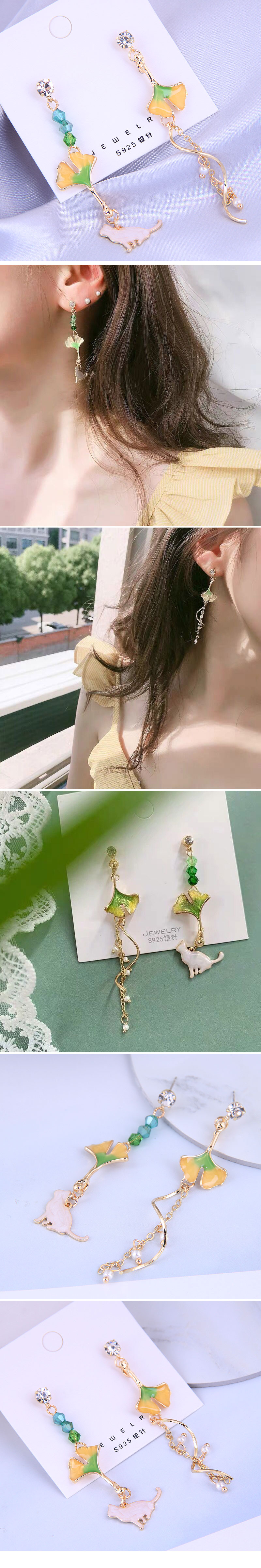 Simple Jade Rabbit Lotus Asymmetrical Pendant Earrings Wholesale Nihaojewelry display picture 1