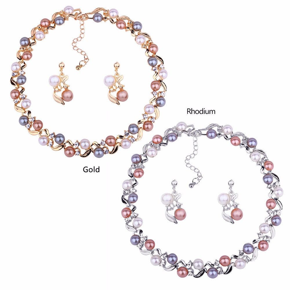 Fashion Multicolor Imitation Pearl Beaded Necklace Earrings Set Wholesale Nihaojewelry display picture 2