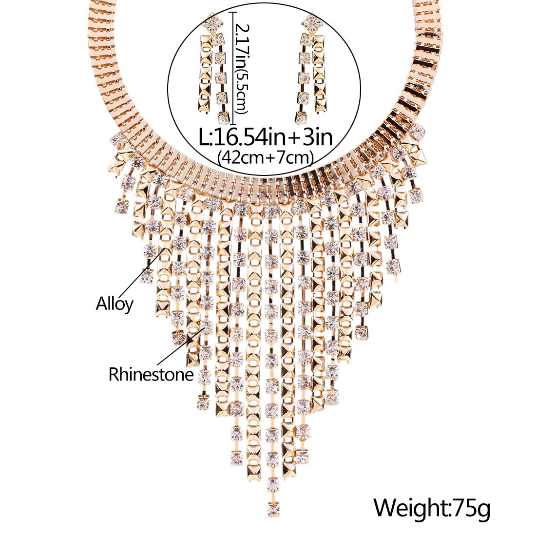 Fashion Multilayer Tassel Diamond Necklace Earrings Wholesale Nihaojewelry display picture 1