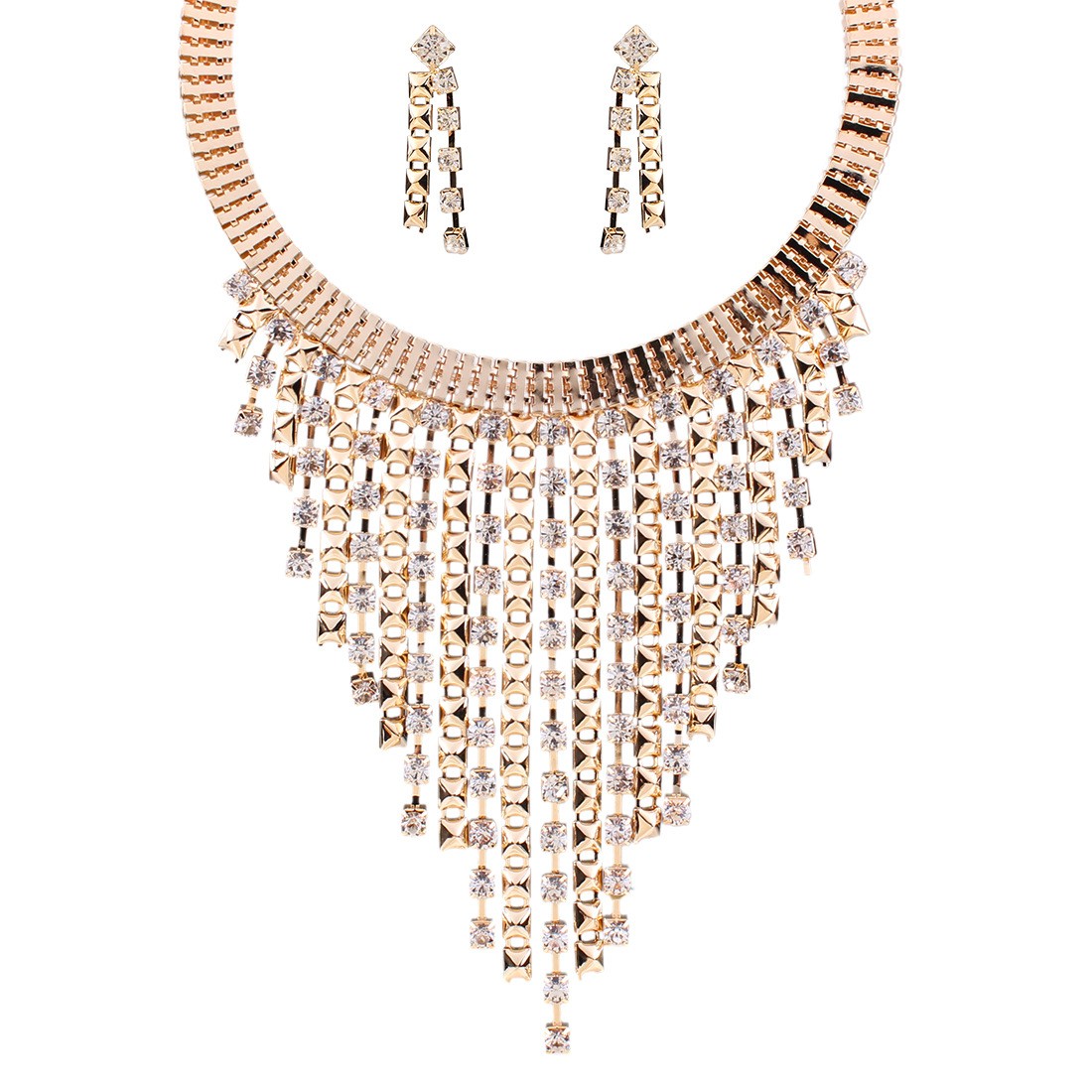 Fashion Multilayer Tassel Diamond Necklace Earrings Wholesale Nihaojewelry display picture 3
