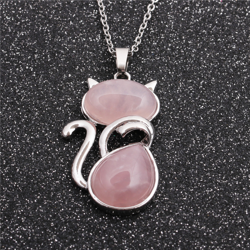 Casual Cute Cat Stainless Steel Plating Inlay Natural Stone Crystal Glass Pendant Necklace Long Necklace display picture 5