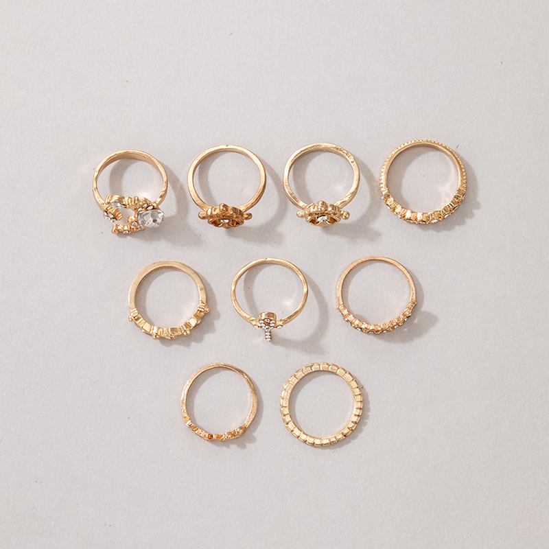 Golden Crown Flower Rhinestone Ring Nine-piece Set Wholesale Nihaojewelry display picture 6