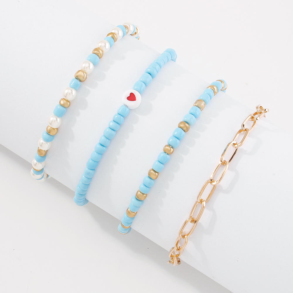Hit Color Geometric Heart Beaded Bracelet Set Wholesale Nihaojewelry display picture 4