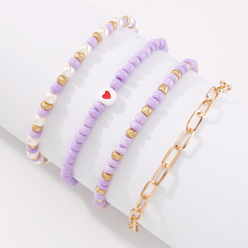 Hit Color Geometric Heart Beaded Bracelet Set Wholesale Nihaojewelry display picture 5