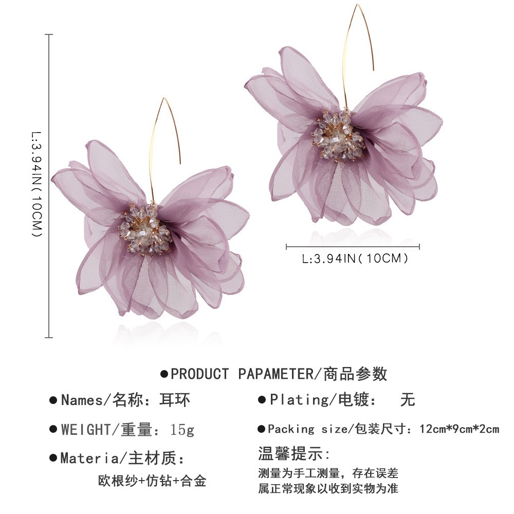 Korean Style Fabric Flower Pendant Earrings Wholesale Nihaojewelry display picture 1