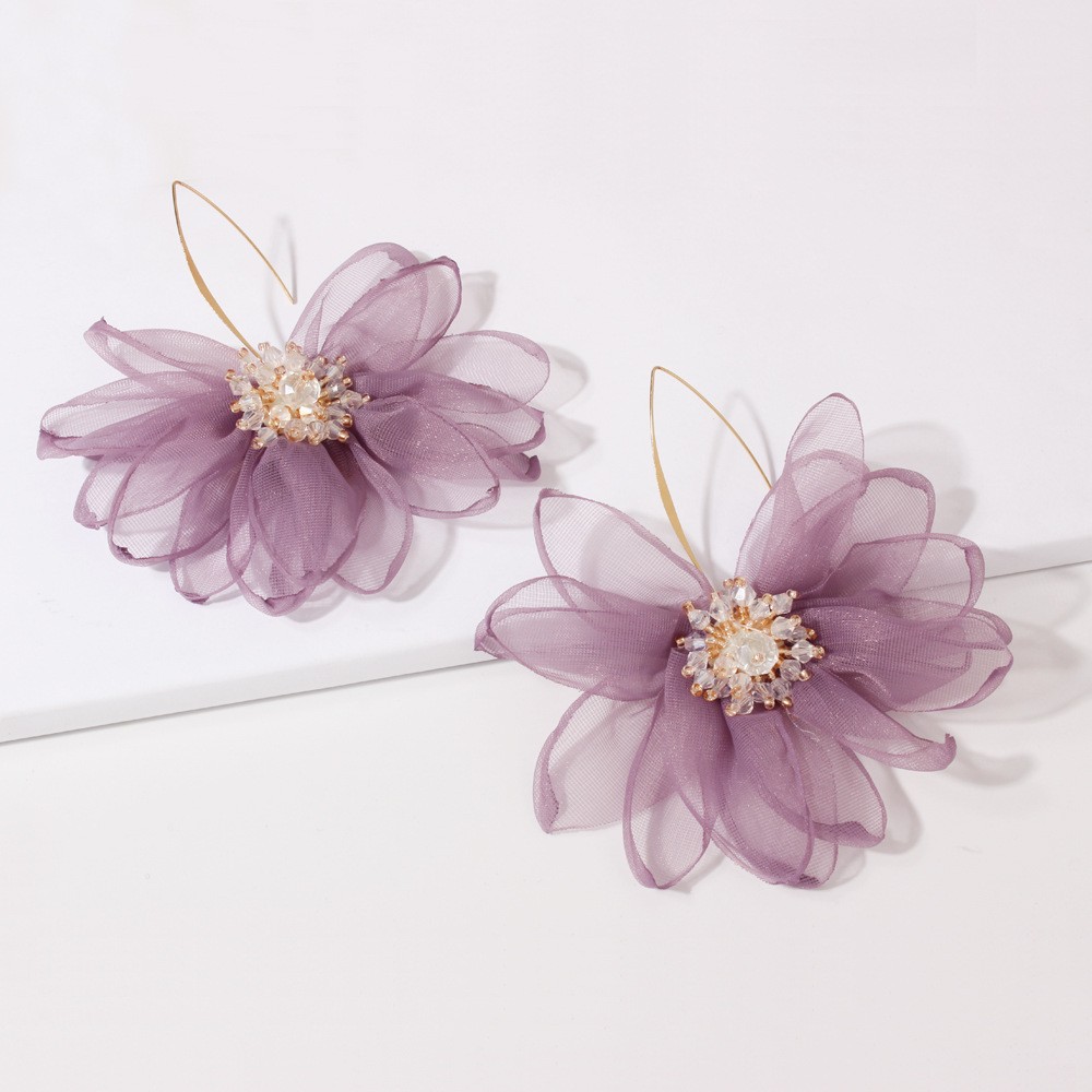 Korean Style Fabric Flower Pendant Earrings Wholesale Nihaojewelry display picture 2