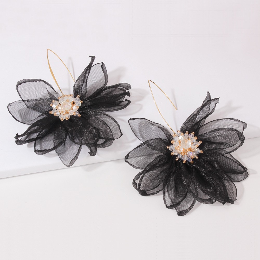 Korean Style Fabric Flower Pendant Earrings Wholesale Nihaojewelry display picture 5