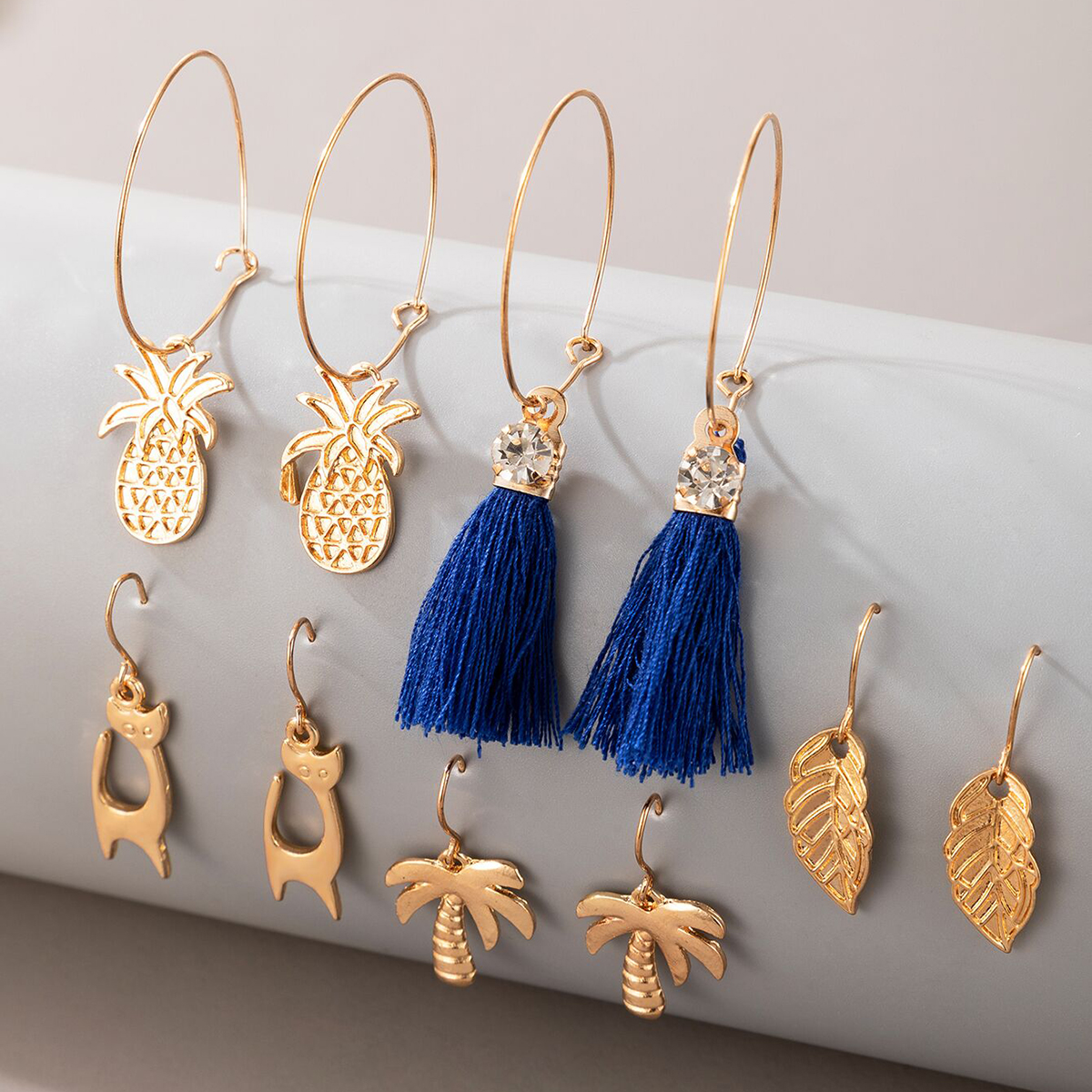Bohemian Style Tassel Leaf Pineapple Animal Earrings Five-piece Set Wholesale Nihaojewelry display picture 1