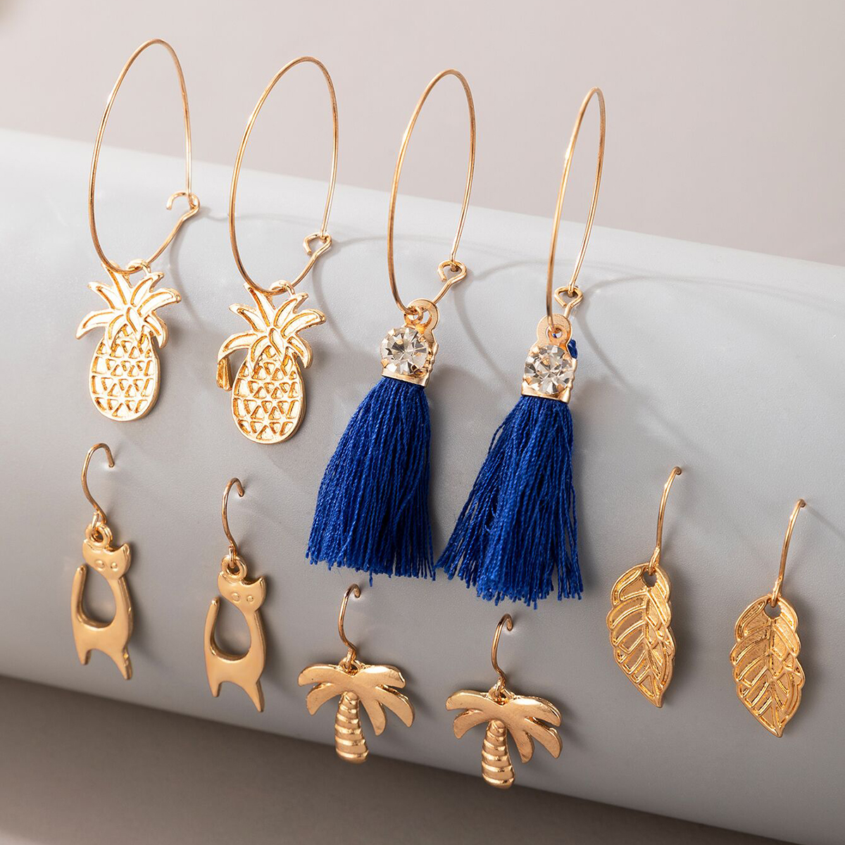 Style Bohème Gland Feuille Ananas Boucles D&#39;oreilles Animaux Ensemble De Cinq Pièces En Gros Nihaojewelry display picture 1