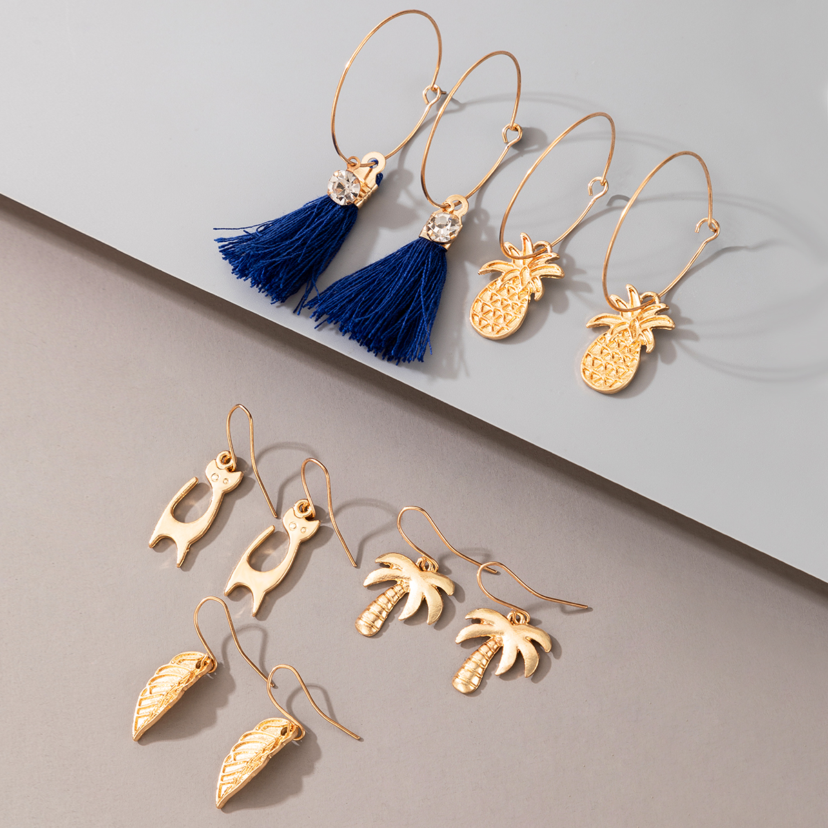 Bohemian Style Tassel Leaf Pineapple Animal Earrings Five-piece Set Wholesale Nihaojewelry display picture 2