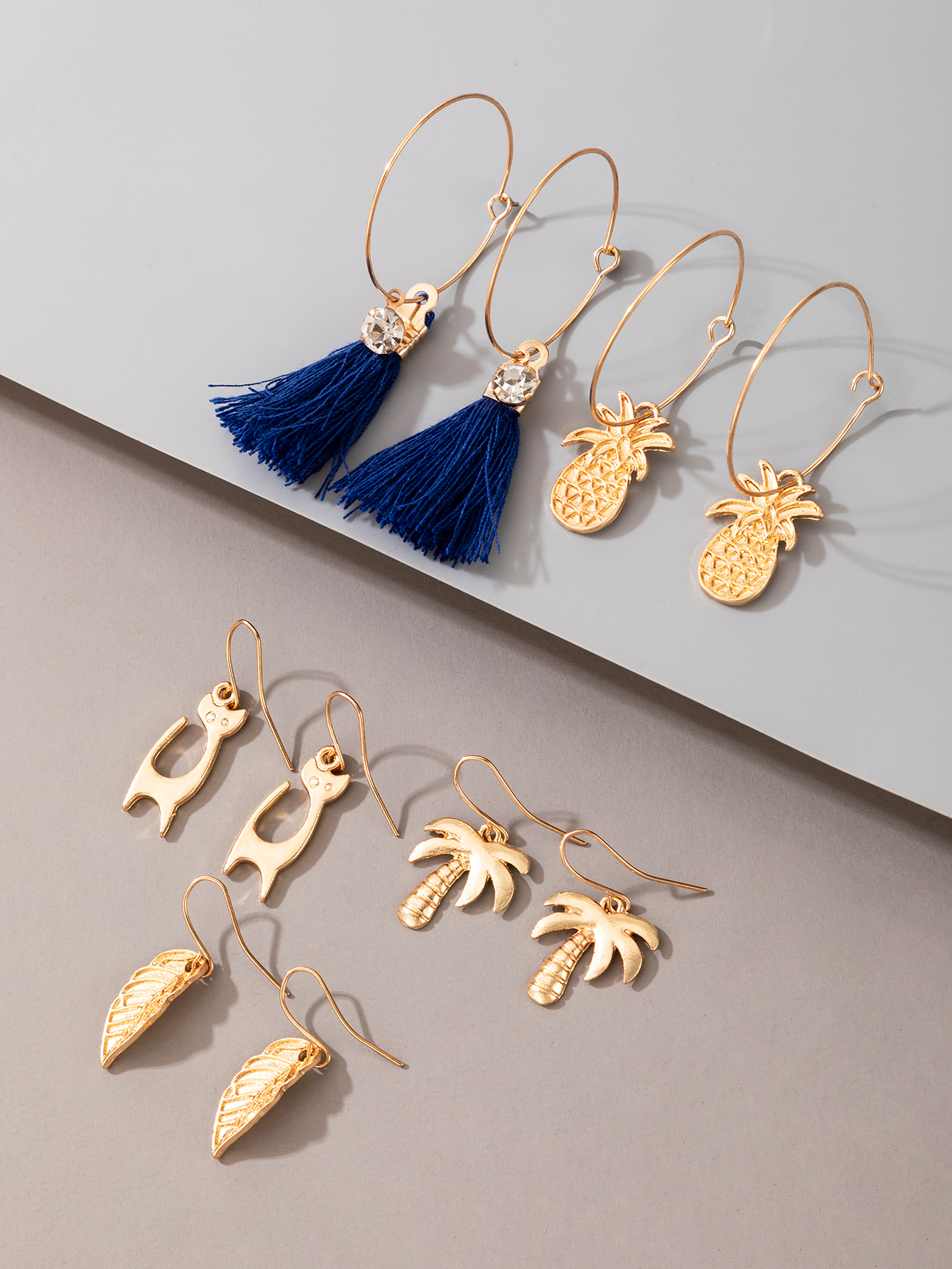 Bohemian Style Tassel Leaf Pineapple Animal Earrings Five-piece Set Wholesale Nihaojewelry display picture 4