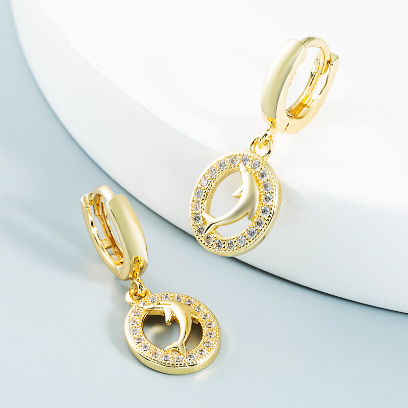 Pendentif Dauphin Boucles D&#39;oreilles En Zircon Incrusté De Cuivre En Gros Nihaojewelry display picture 3
