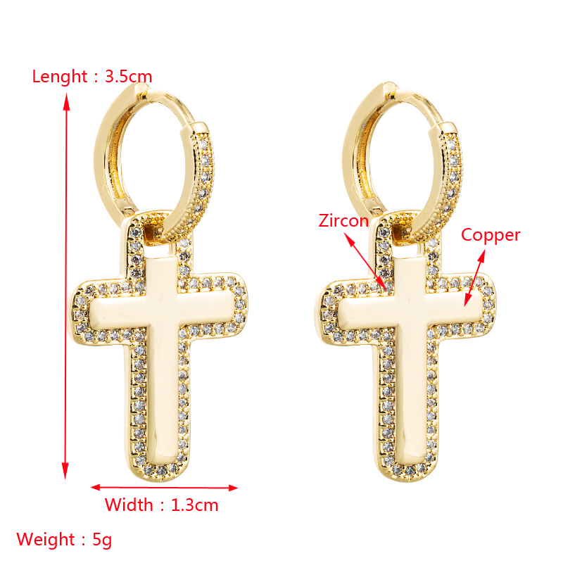 Cross Pendant Copper Inlaid Zircon Earrings Wholesale Nihaojewelry display picture 1