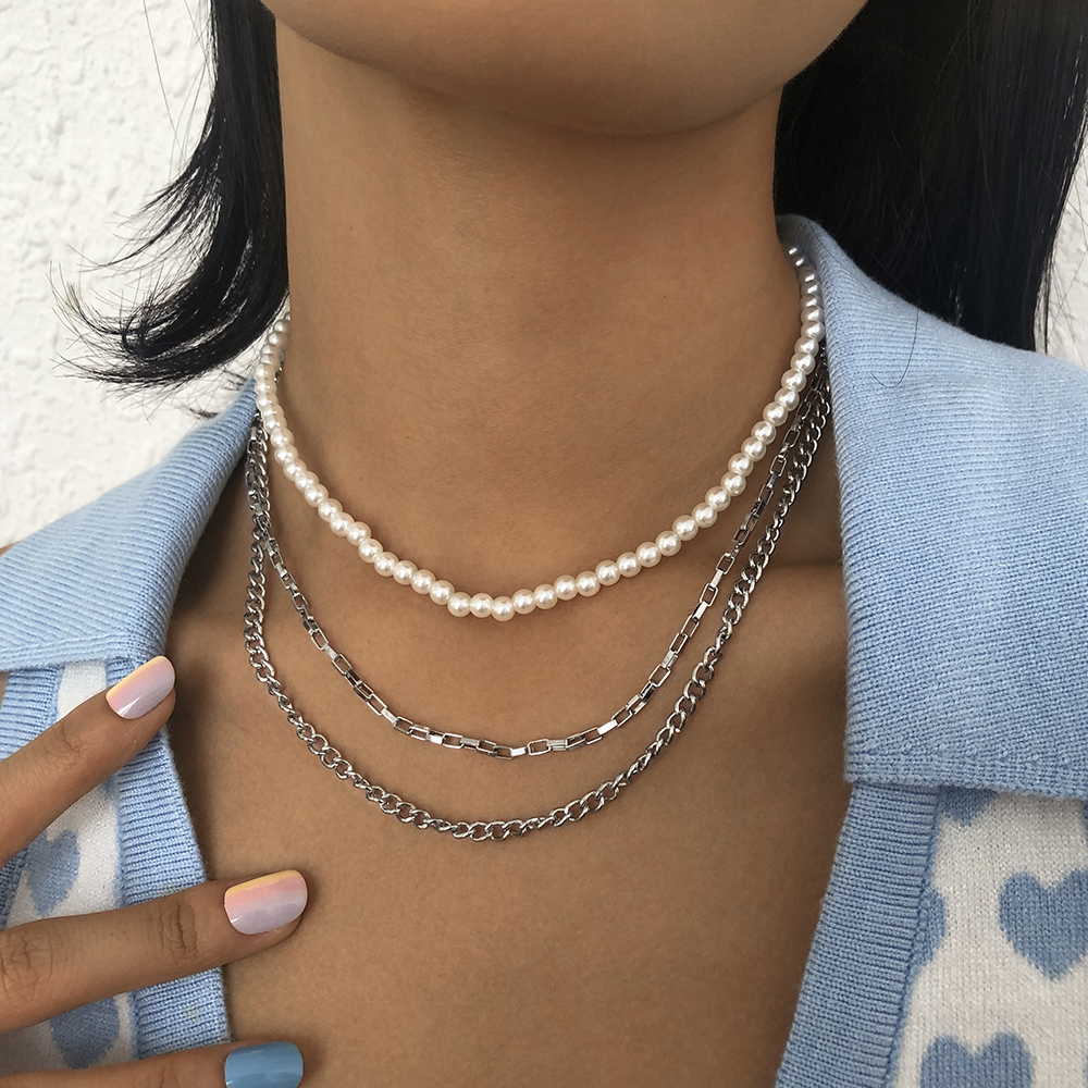 Imitation Pearl Stacking Chain Multilayer Necklace Wholesale Nihaojewelry display picture 4