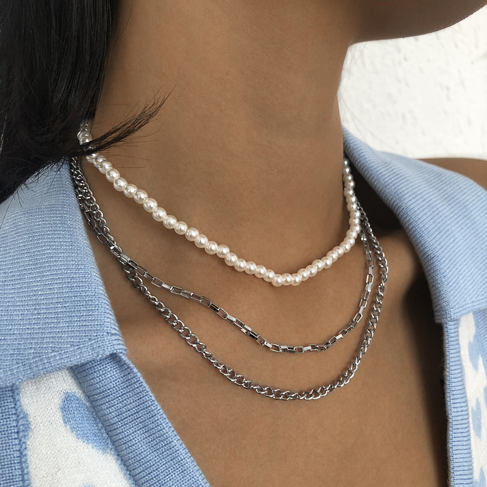 Imitation Pearl Stacking Chain Multilayer Necklace Wholesale Nihaojewelry display picture 5