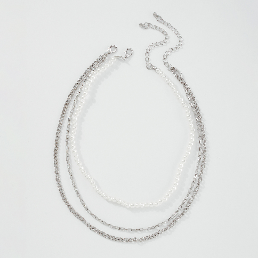 Imitation Pearl Stacking Chain Multilayer Necklace Wholesale Nihaojewelry display picture 6