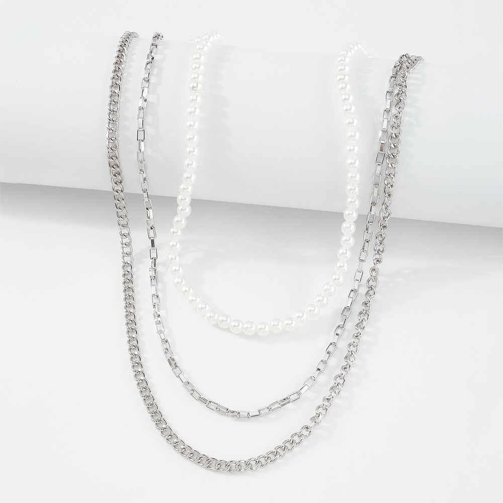 Imitation Pearl Stacking Chain Multilayer Necklace Wholesale Nihaojewelry display picture 7