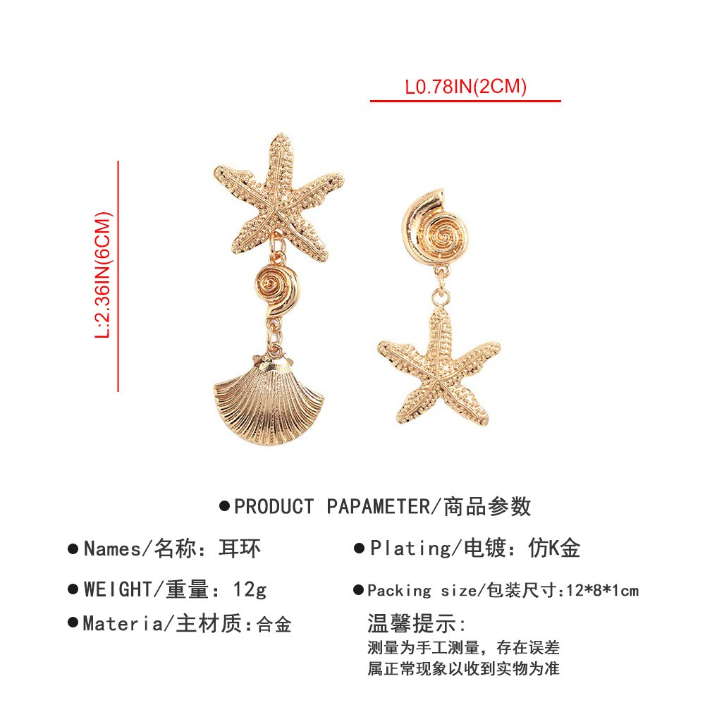 Shell Starfish Asymmetrical Pendant Earrings Wholesale Nihaojewelry display picture 1