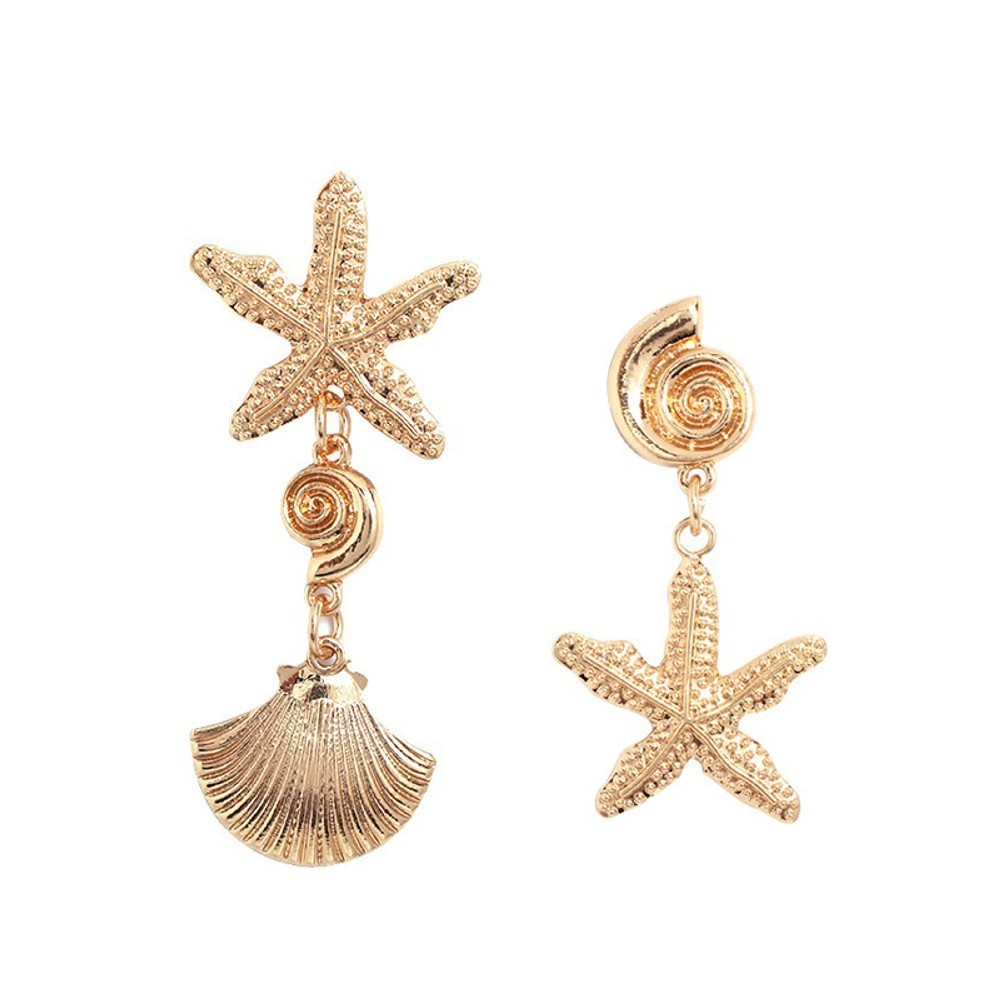 Shell Starfish Asymmetrical Pendant Earrings Wholesale Nihaojewelry display picture 2