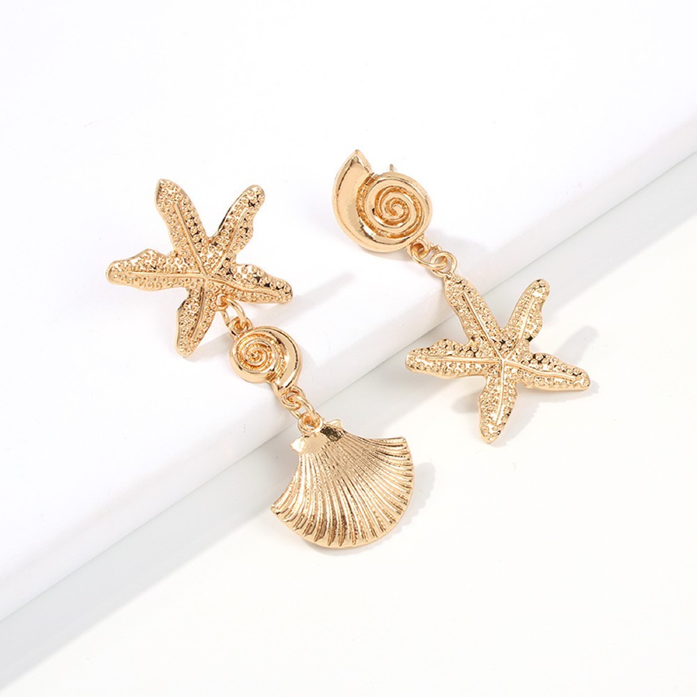 Shell Starfish Asymmetrical Pendant Earrings Wholesale Nihaojewelry display picture 3