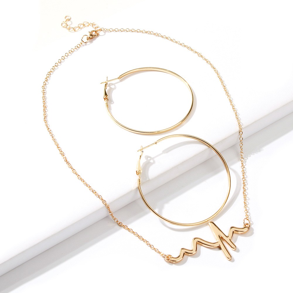 Lightning Wave Necklace Hoop Earring Set Wholesale Nihaojewelry display picture 4