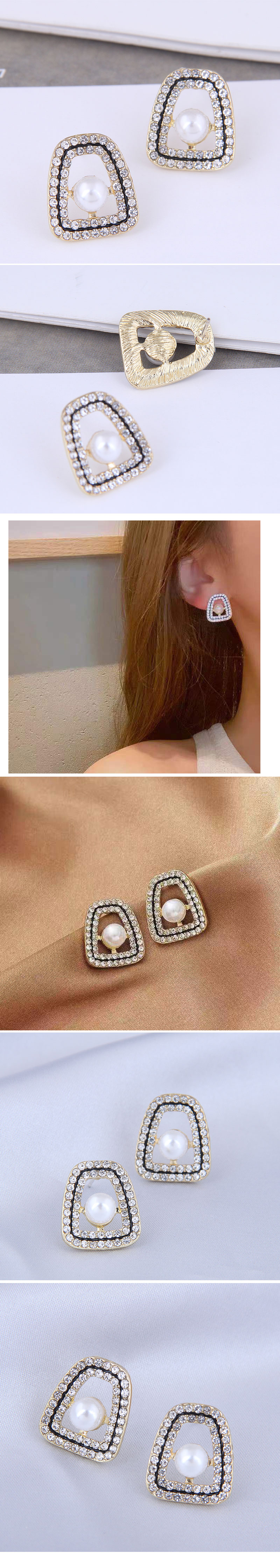 Fashion Flash Diamond Pearl Stud Earrings Wholesale Nihaojewelry display picture 1