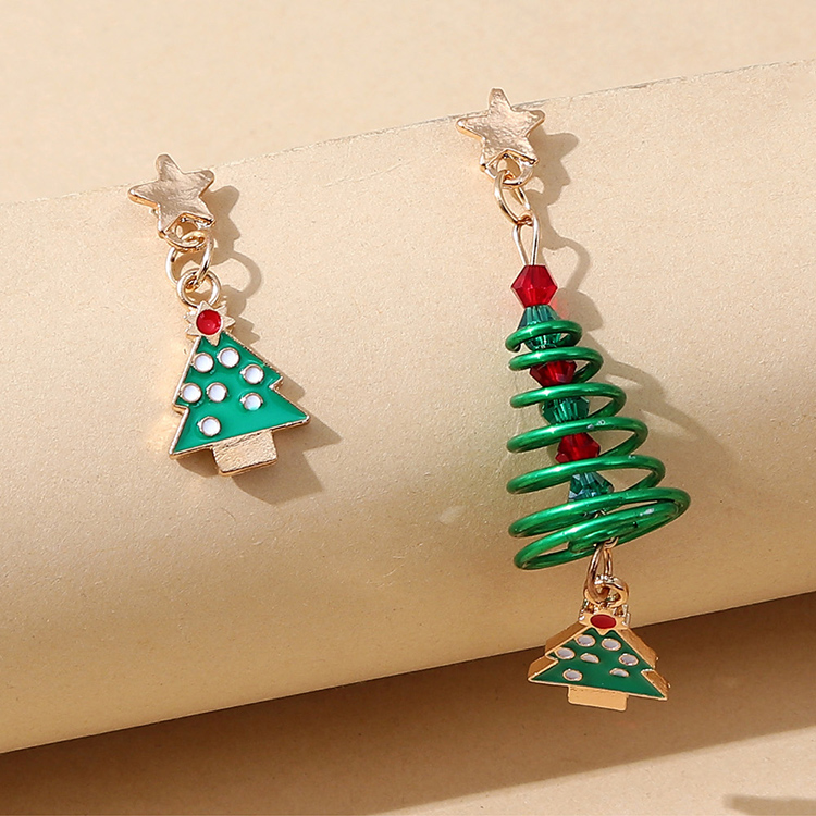 Christmas Series Creative Wild Small Fresh Asymmetric Christmas Tree Earrings display picture 1