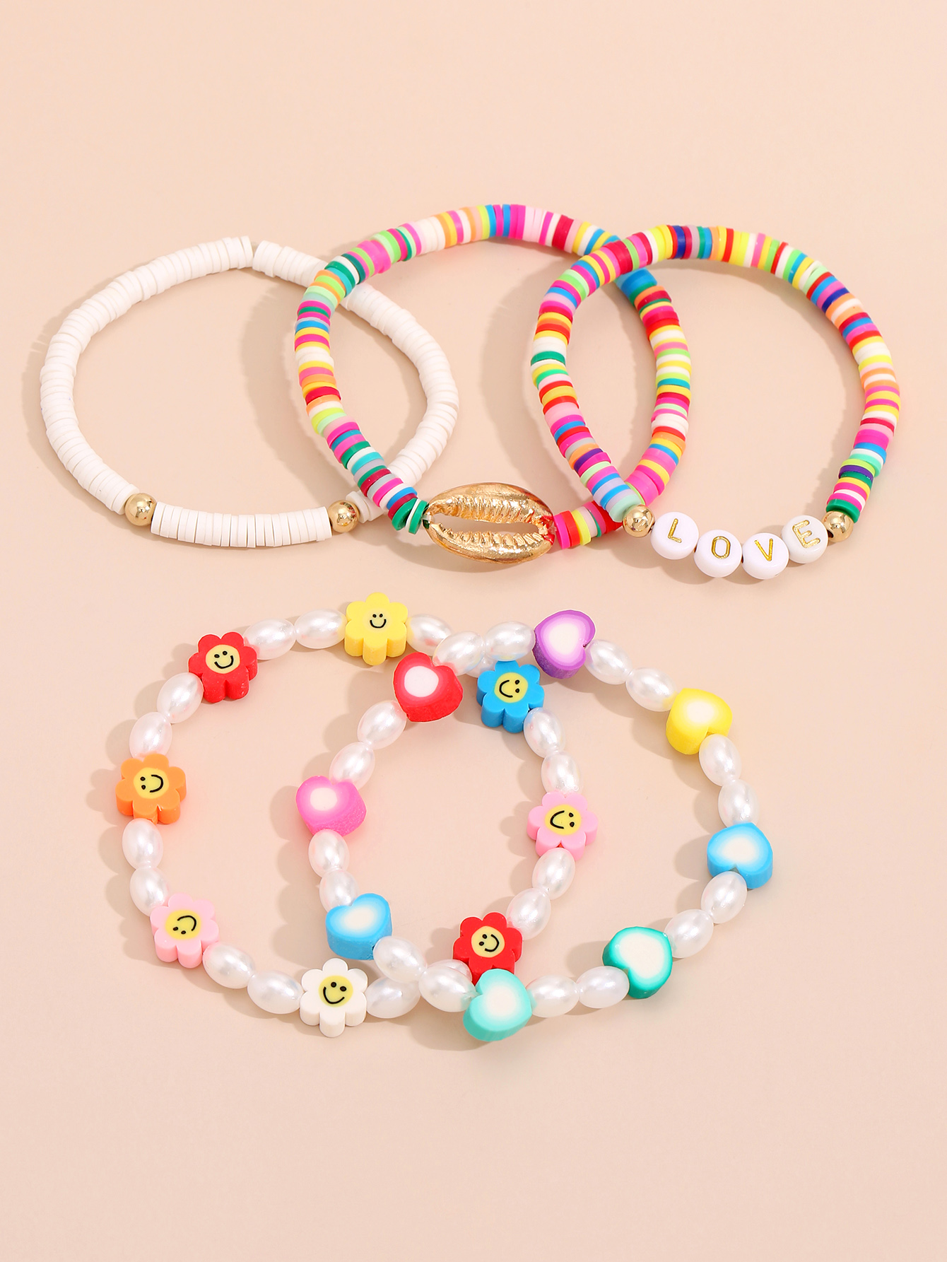 Bohemian Style Colorful Flower Alloy Shell Ladies Multi-piece Bracelet display picture 4