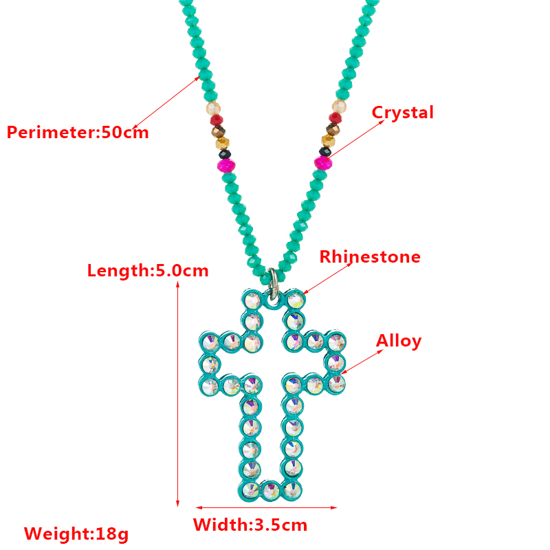Cross Pendant Long Sweater Chain Alloy Diamond Crystal Necklace display picture 1