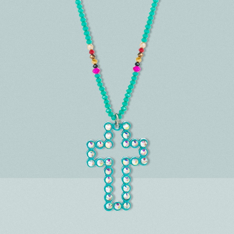 Cross Pendant Long Sweater Chain Alloy Diamond Crystal Necklace display picture 2