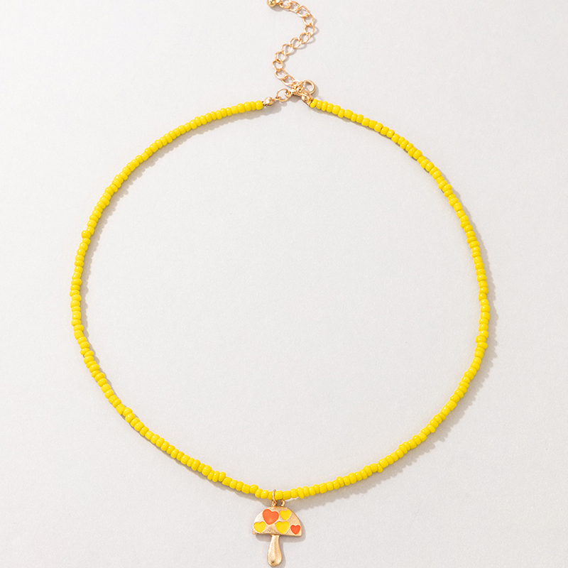Creative Jewelry Bohemian Yellow Rice Bead Necklace Mushroom Necklace display picture 4