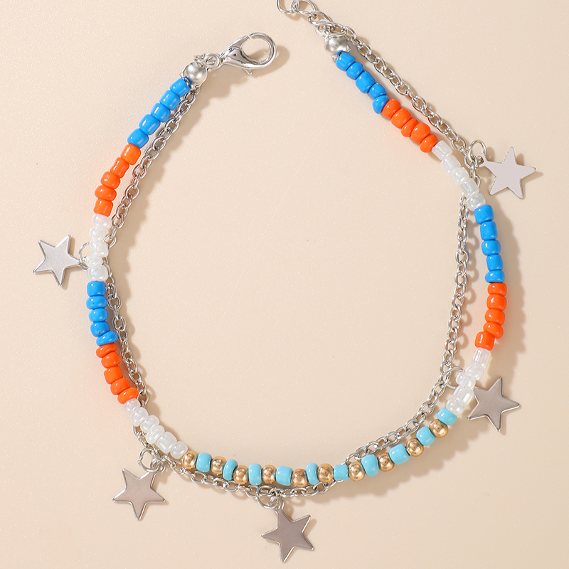 Bohemian Style Multi-color Mixed Wear Rice Bead Multi-layer Anklet Star Double-layer Anklet display picture 4