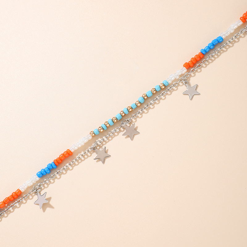 Bohemian Style Multi-color Mixed Wear Rice Bead Multi-layer Anklet Star Double-layer Anklet display picture 5