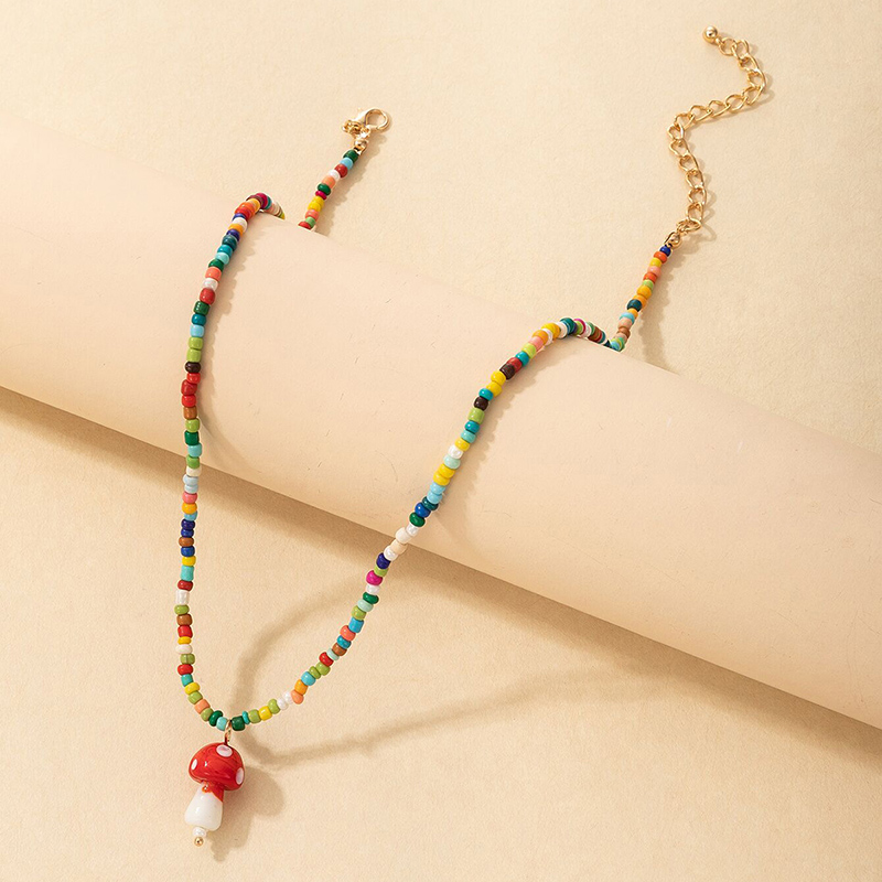 European And American Cross-border New Product Bohemia Style Mixed Wear Rice Bead Mushroom Necklace display picture 1