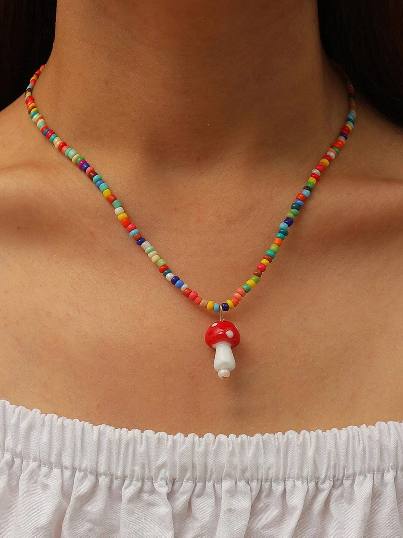 European And American Cross-border New Product Bohemia Style Mixed Wear Rice Bead Mushroom Necklace display picture 7