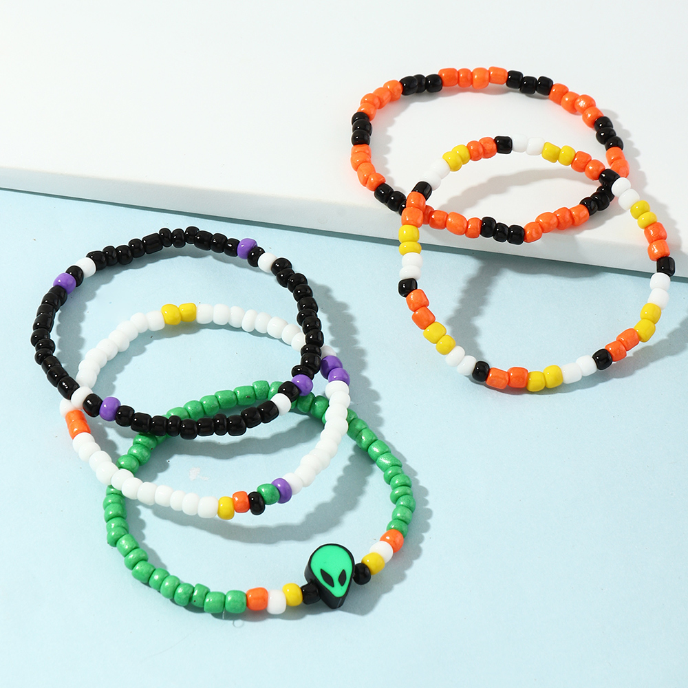 Ensemble De Bracelets En Perles De Riz De Couleur Extraterrestre display picture 3