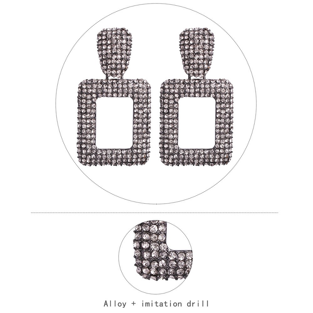 Boucles D&#39;oreilles Rétro En Alliage De Diamants Creux Géométriques Noirs display picture 2
