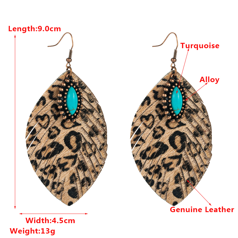 Retro Leather Turquoise Earrings display picture 1