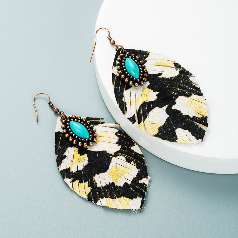 Retro Leather Turquoise Earrings display picture 6