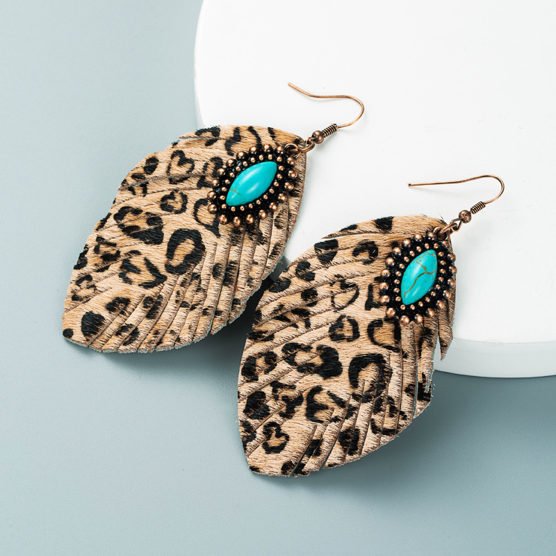 Retro Leather Turquoise Earrings display picture 7